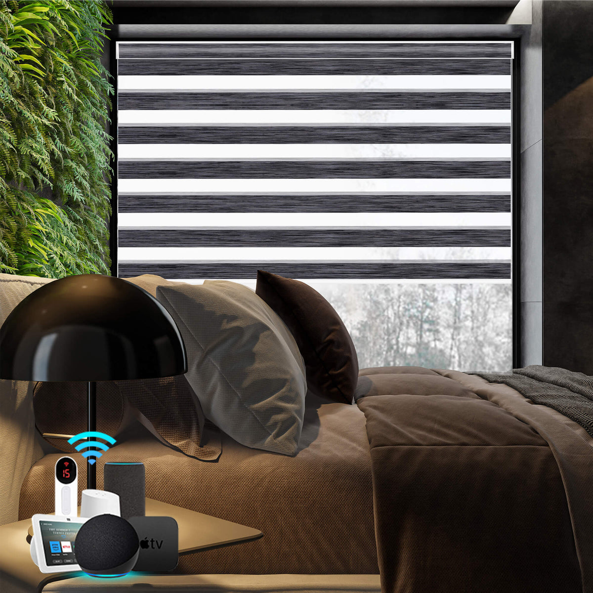 Bringnox Motorized Zebra Roller Blinds 100% Blackout