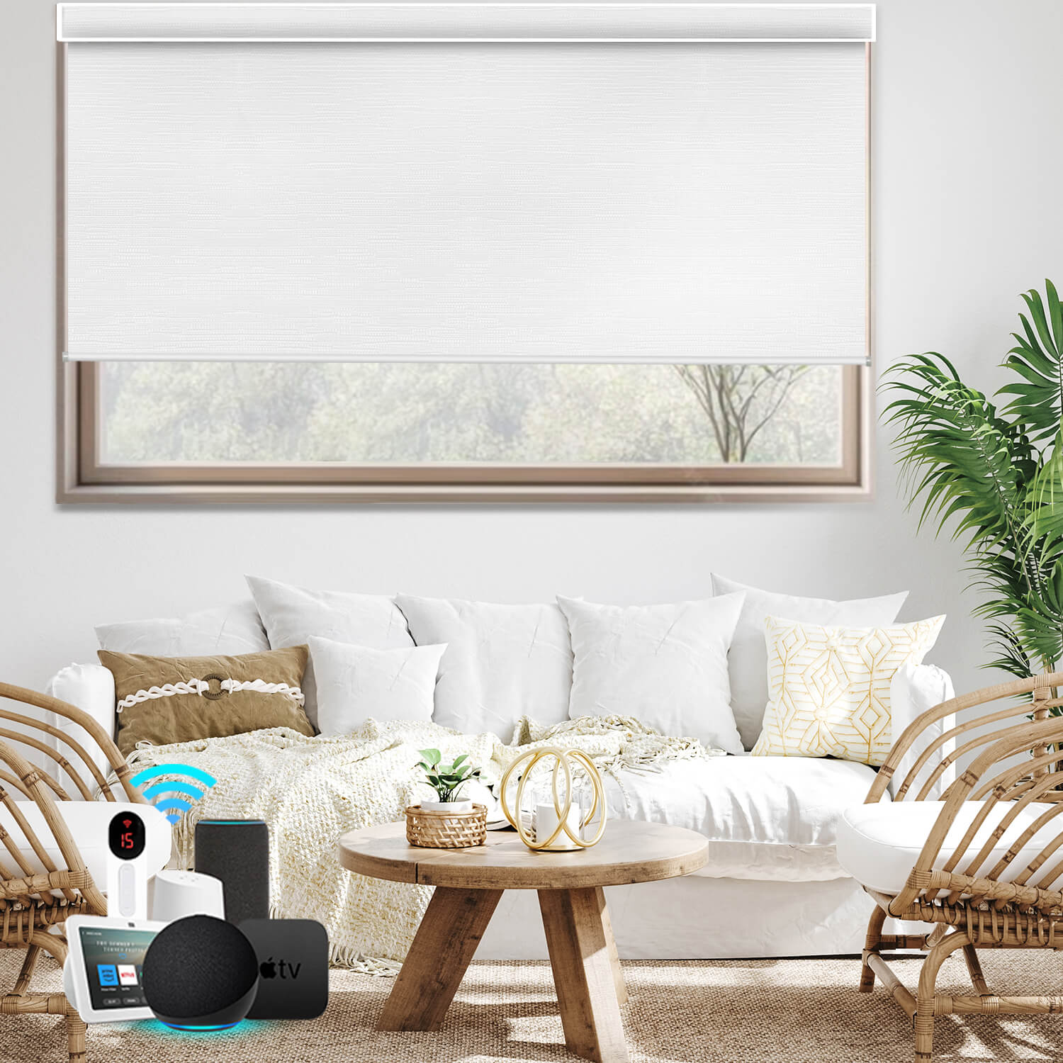 Bringnox Motorized Roller Shades 100% Blackout Cream